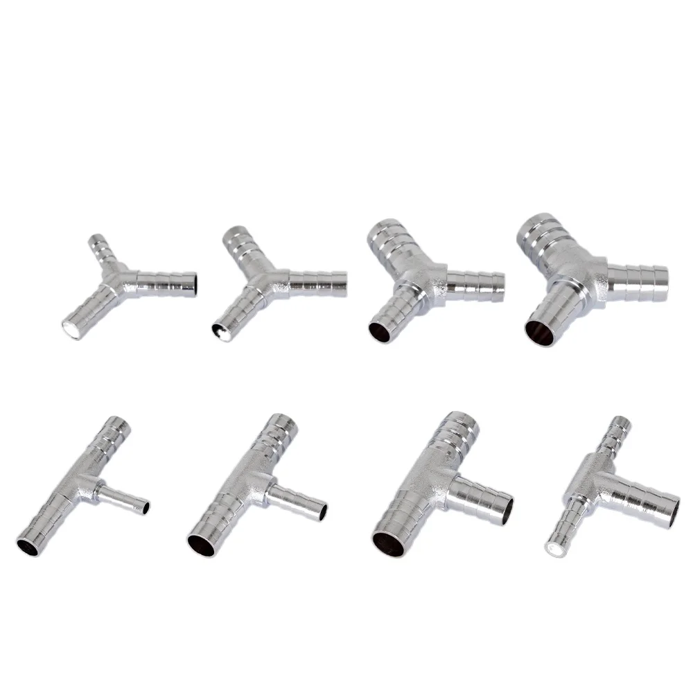 Tee Y Shape 3 Ways Reducer 4 6 8 10 12 14 16 19 mm Hose Barb Tail Chrome Plated Brass Pipe Fitting Connector Air Water Gas