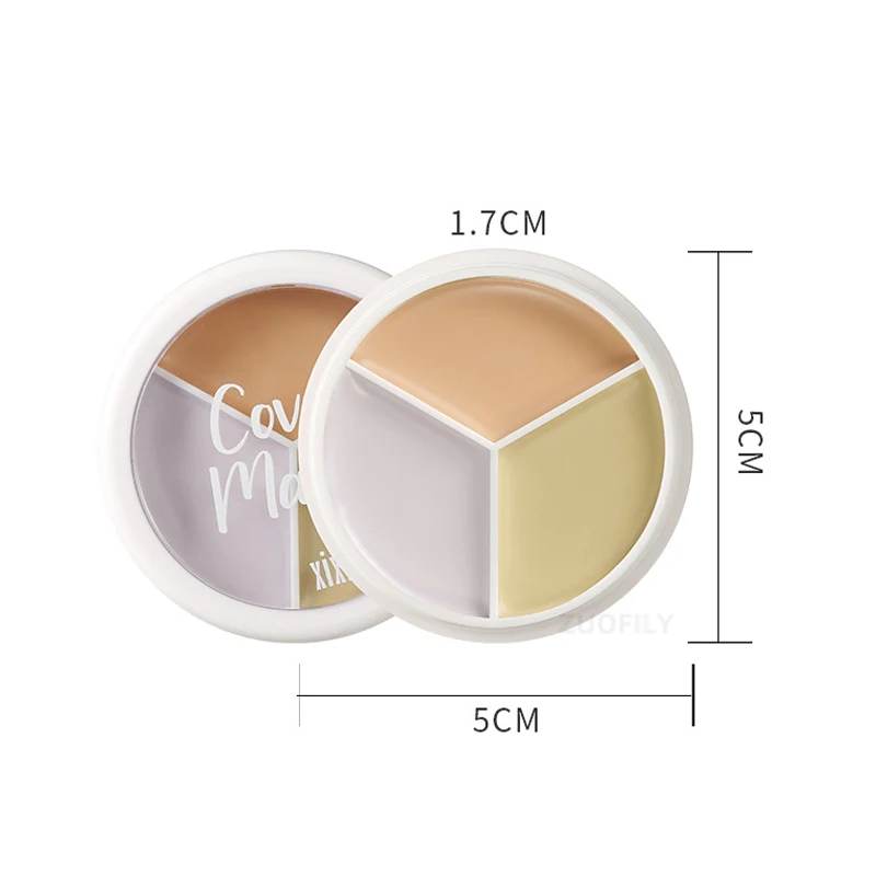 3-Color Concealer Palette Foundation Cream Full Coverage Suit for All Skin Face Makeup Cover Dark Circles Acne Pores Cream Base