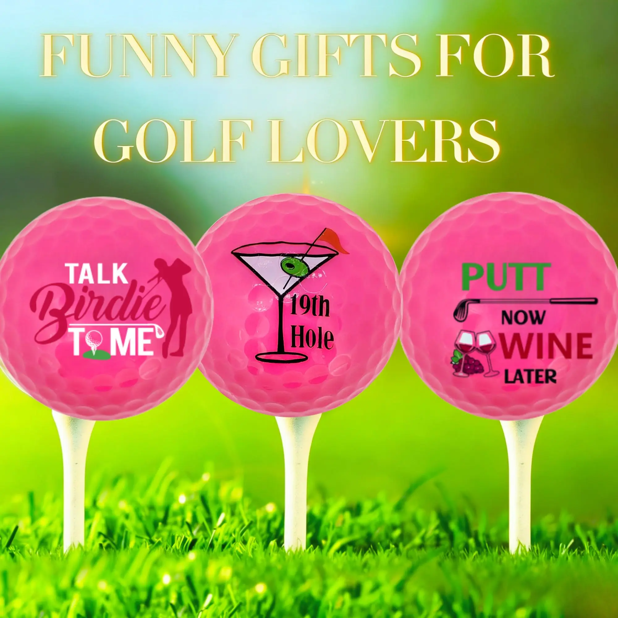 Novelty Golf Gifts for Men Unique, 3 Pcs Pink Golf Balls with Gift Box, Cool Accessories for Golfers and Father's Day Gift