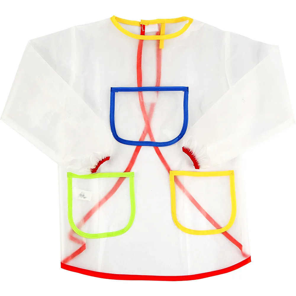 Children's art painting apron transparent long sleeved bib graffiti anti fouling and waterproof painting apron