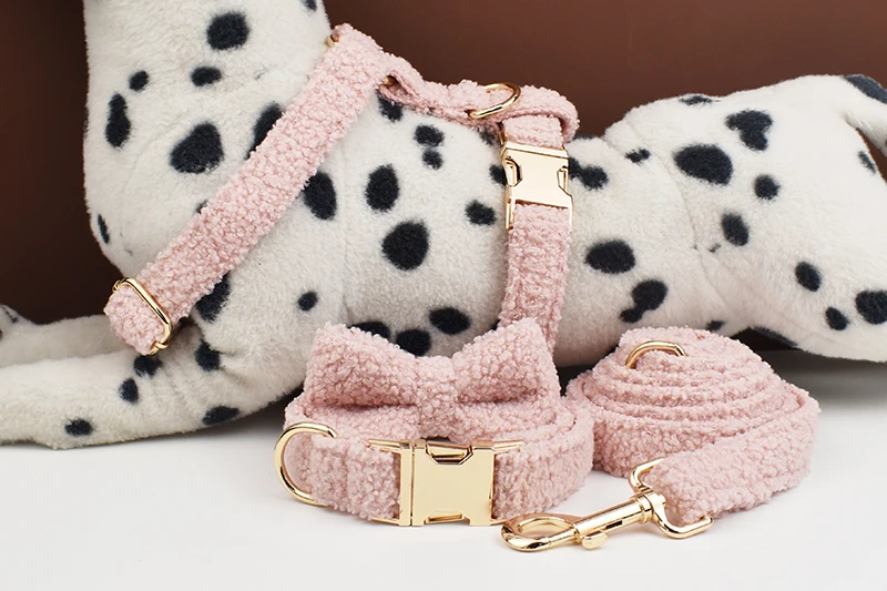Teddy-Samt-Hundehalsband und Leinen-Set für kleine, mittelgroße und große Hunde, individuell graviertes Namensschild, Haustierzubehör, Hundeleine – Detail 11