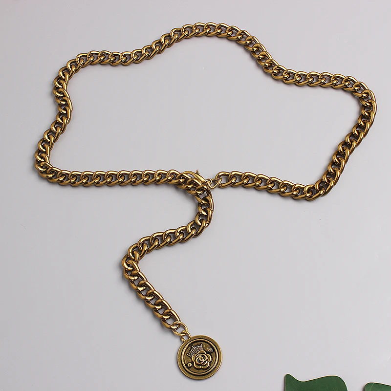 2021 Vintage Bronze Alloy talia Chain dla kobiet regulowany szeroki łańcuch w pasie z napisem panie Eurpoean metalowy pas biodrowy — zdjęcie 5