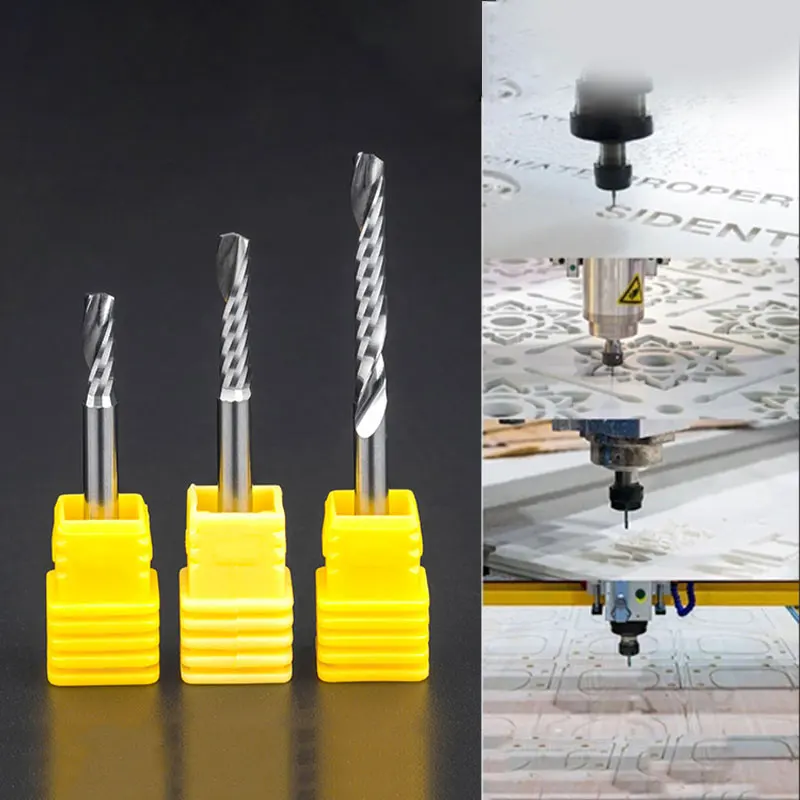 HUHAO واحد الناي دوامة نهاية مطحنة 3.175 / 4/6 عرقوب دوامة طحن Cutte CNC ثلاثية الأبعاد النقش نحت بت ل الاكريليك PVC الخشب MDF