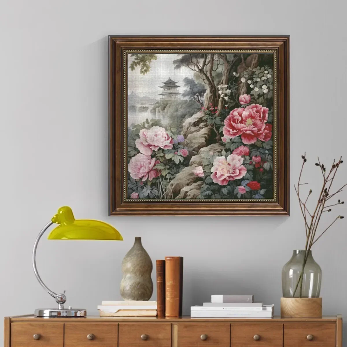 Stamped Cross Stitch Kit 14CT 16CT Pre Printed Canvas Cotton Thread Embroidery Needlework for Wall Decor[ZZ3878-Peony Pavilion]