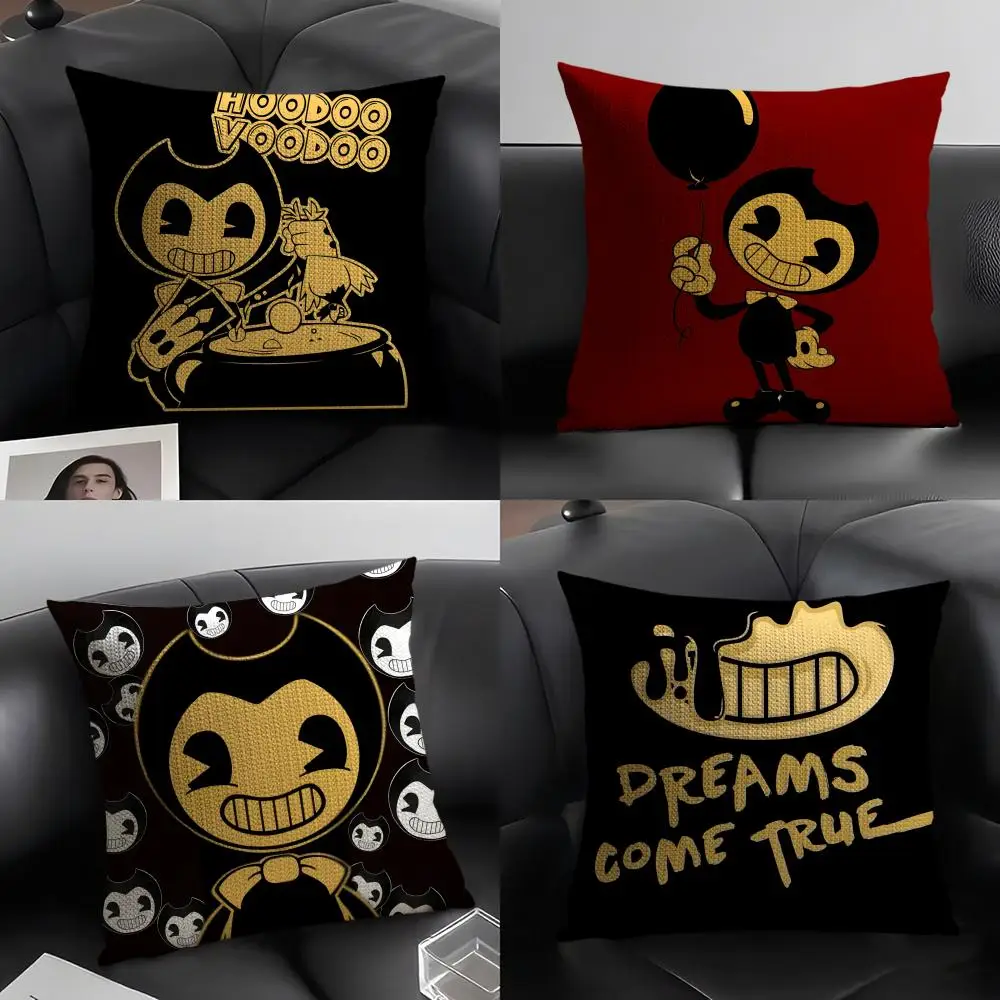 Funda de almohada B-Bendy and the Ink Machine, fundas de cojín de lino para sofá decorativo, fundas de almohadas para el hogar, fundas de almohadas para silla de coche