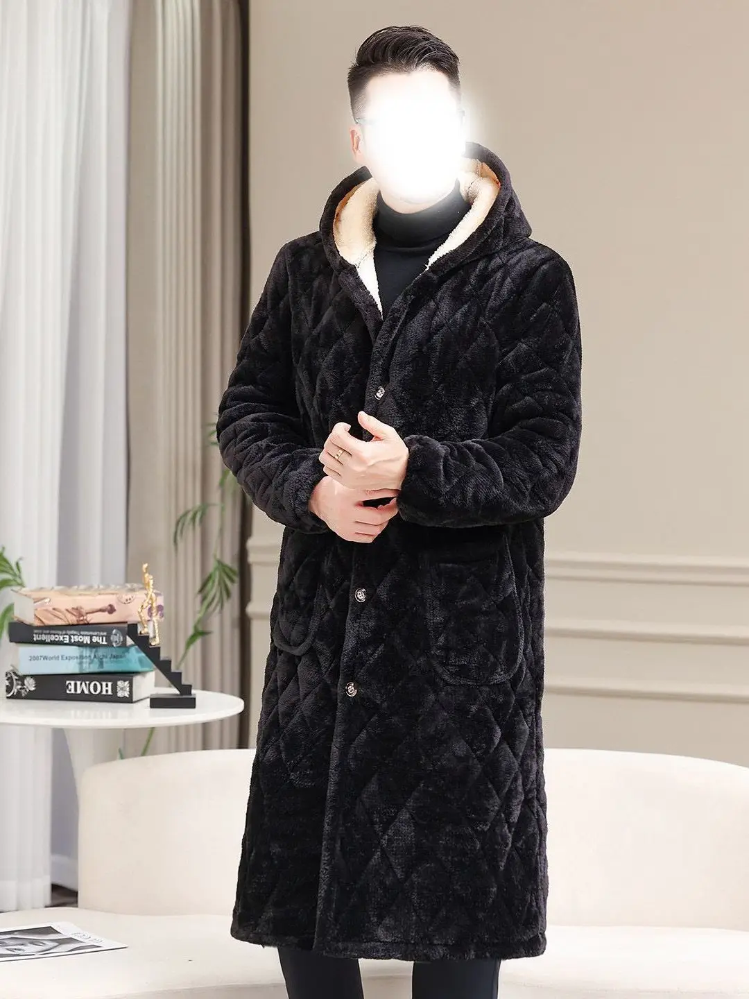 

Thiened длинное хлопковое мужское теплое пальто на подкладке, домашняя одежда, футболка, хлопковое пальто, обычное све, с длинным капюшоном