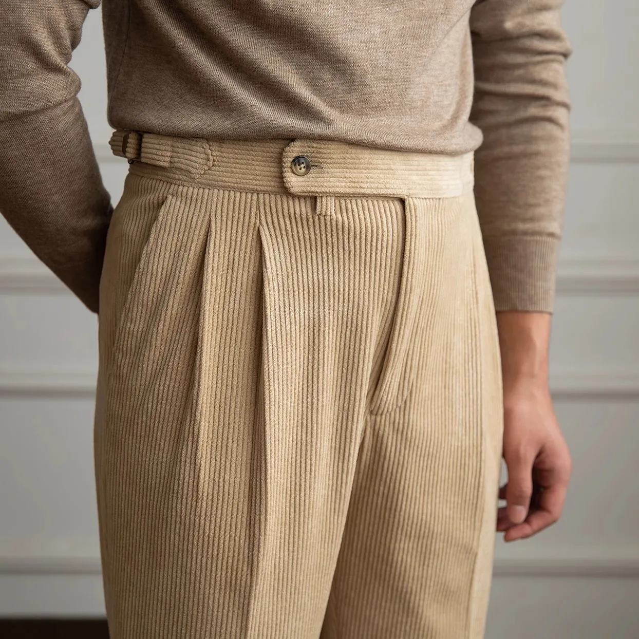 Vintage Corduroy Trousers High Waist Japanese Spring Casual Office Pants Versatile Draped Daily Wear Fashion Men Dress Pants