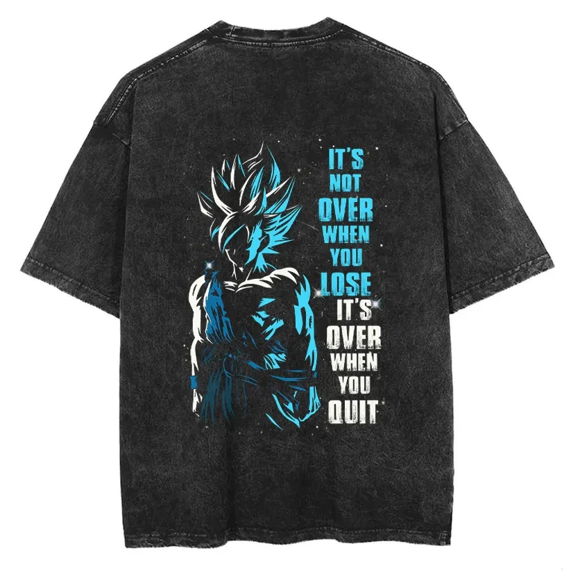 Goku T Shirt Dragon Ball Z Men Vintage Acid Wash Oversized Cotton Motivation Quote SSJ Blue Silhouette Graphic Anime Tees 2026