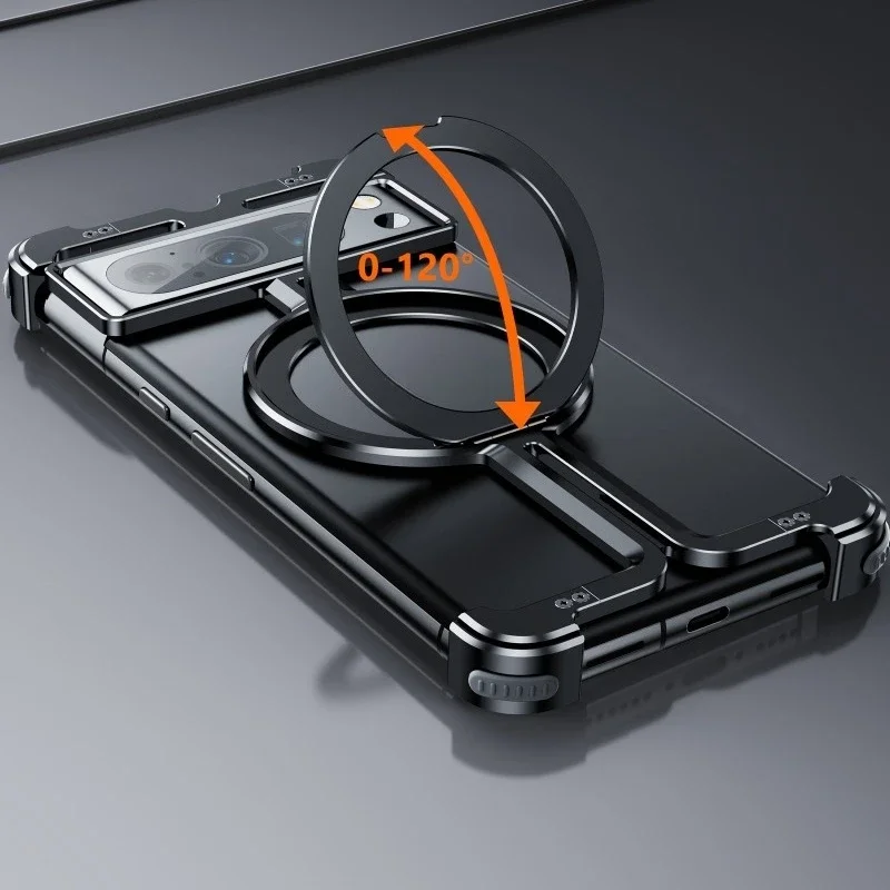 Para google pixel 8 pro design simples à prova de choque anti-risco lente proteger capa de metal sem aro suporte magnético caso do telefone