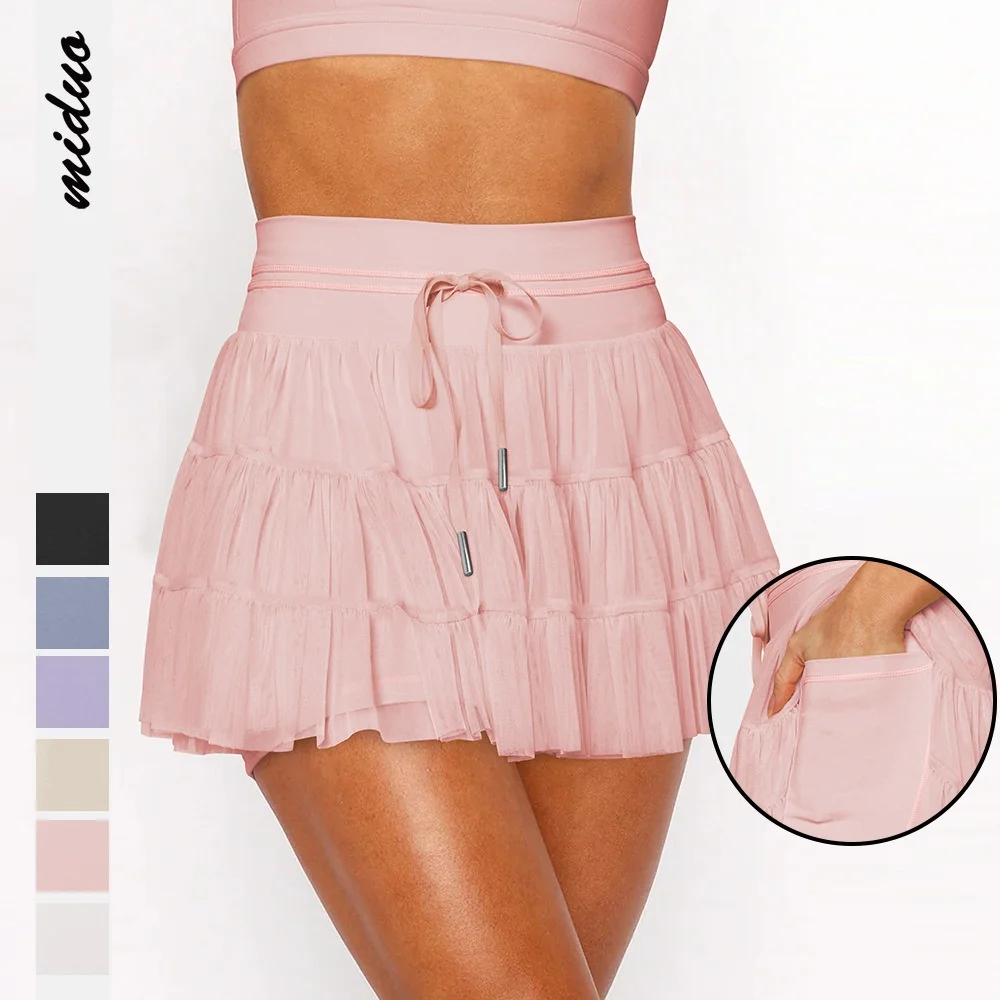 

Ele Anti-Light Se Skirt with Belted Net Gauze Pleated f Skirt for Summer High-End Feelings Midi Skirts