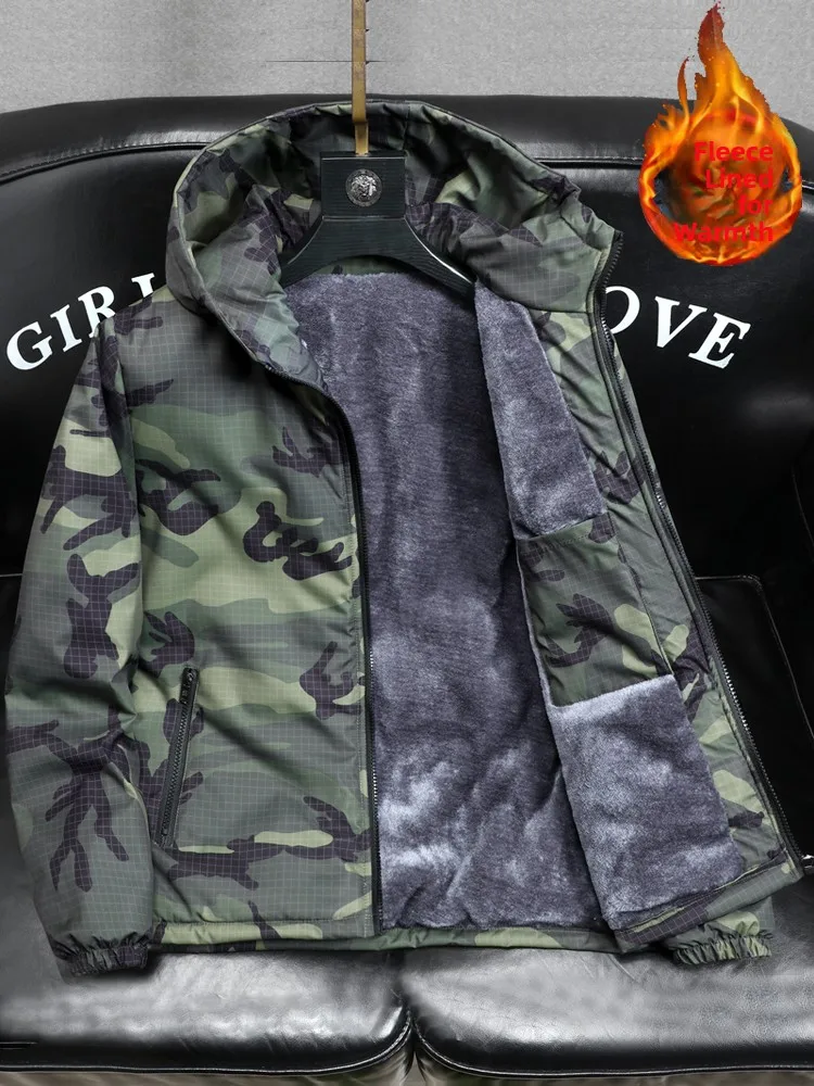 

Thiened Camouflage down Jaet Men's Casual Warmth Outerwear Fce Lined Autumn Winter Faion Loose Fit Youth Sle