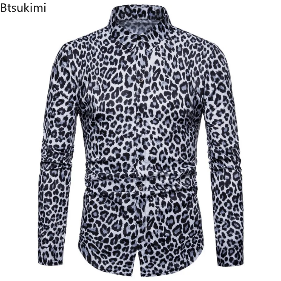 2025 Fashion New Men's Club Leopard Print Shirt High Quality Long Sleeve Men Social Casual Party Shirts Streetwear Camisas Homme