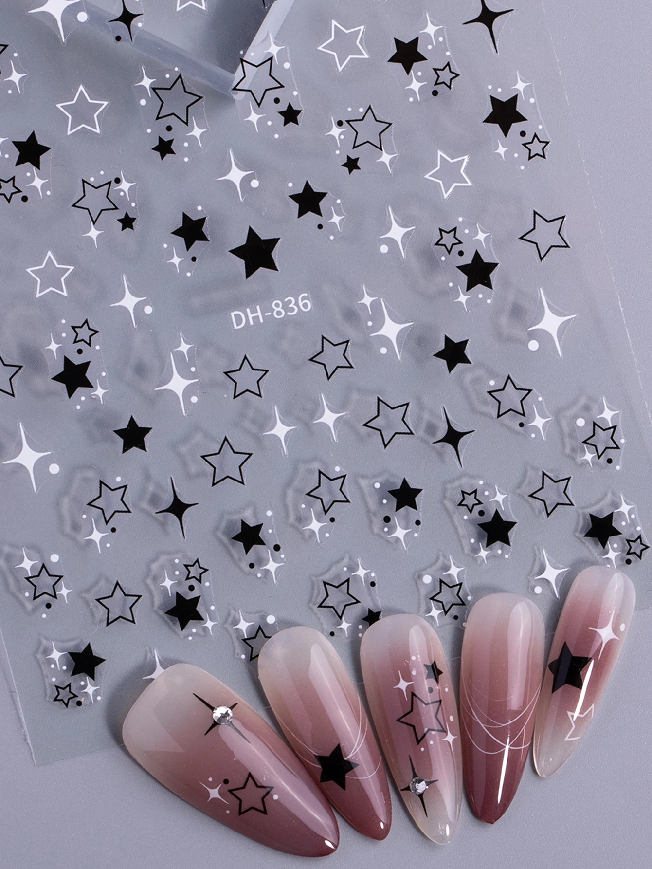 Hollow out pentagram nail stickers simple dazzling hand painted flowers hot pressed gold and silver stickers decorative items
