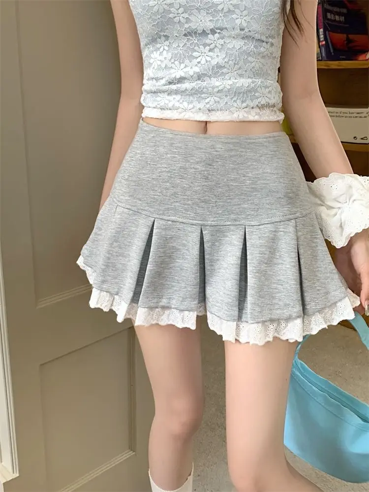 Faldas Mujer Moda Mini Moda Casual Gonna a pieghe in pizzo Abbigliamento donna Primavera Autunno Юбка Jupe Y2k