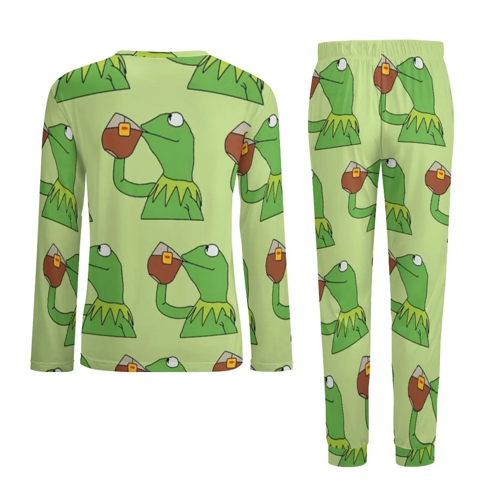 Frog Meme Pajamas Autumn 2 Piece Tea Has Been Served Cool Pajama Sets Man Long Sleeve Home Graphic Home Suit Big Size 4XL 5XL