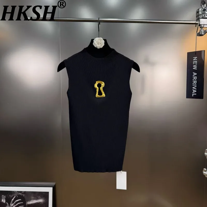 

HKSH Весна Осень Новый Женский Вязаный Жилет О-образным Вырезом Без Рукавов Металлическая Пряжка Выдалбливают Приталенный Универсальный Ретро Элегантный Ins HK14518