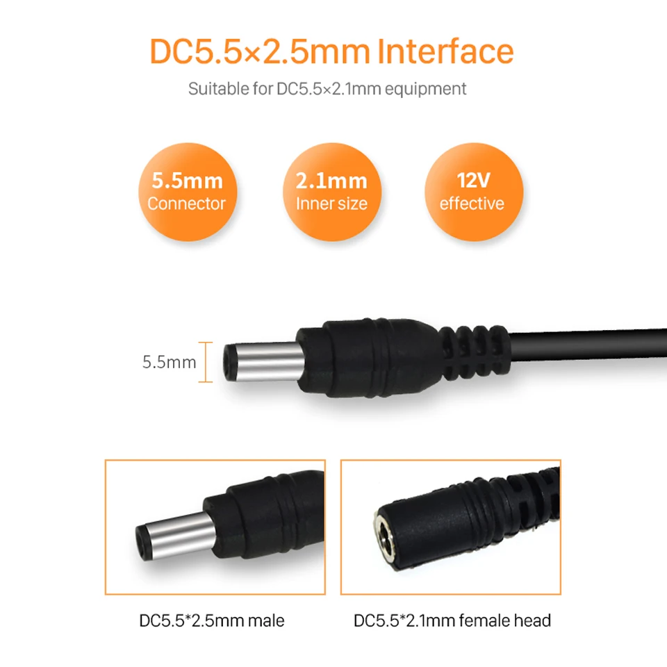 ESCAM 1szt Przedłużacz zasilania DC 3 metry / 10FT Gniazdo jack do wtyczki męskiej 5,5 mm x 2,1 mm do kamery CCTV Przedłużacz 12 V