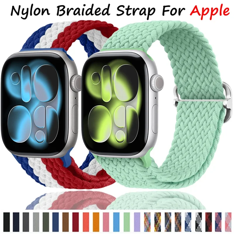 Nylon-geflochtenes Schlaufenarmband für Apple Watch Ultra 3, 11, 10, 9, 8, 7, 6, 5, 4, SE, verstellbares elastisches Armband, iWatch 42/45/41/49/44/40/46 mm