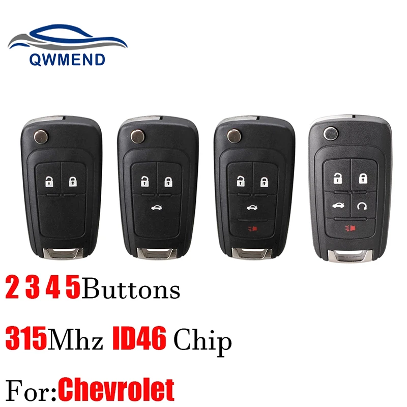 QWMEND 2/3/4/5 pulsanti telecomando portachiavi per auto per Chevrolet OHT01060512 315Mhz per Chevrolet Aveo Cruze Orlando con Chip ID46