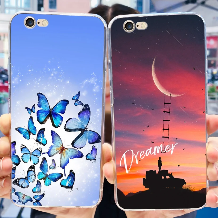 For Apple iPhone 6 6S Plus Case Stylish Buttefly Painted Cover Clear Silicone Phone Case For iPhone 6 Plus iPhone6 S Soft Fundas