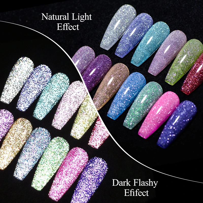 Mtssii Reflective Glitter Gel Pink Sparkling Sequins Gel Nail Polish Soak Off UV Nail Gel Semi-permanent Nail Art Decoration