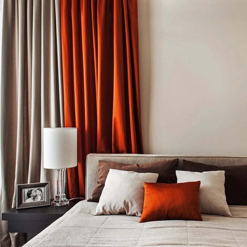 

Simple Fashionable Gray Orange Blackout Curtains Thickened Australian Wool Velvet Light Luxury Curtains for Bedroom Living Room