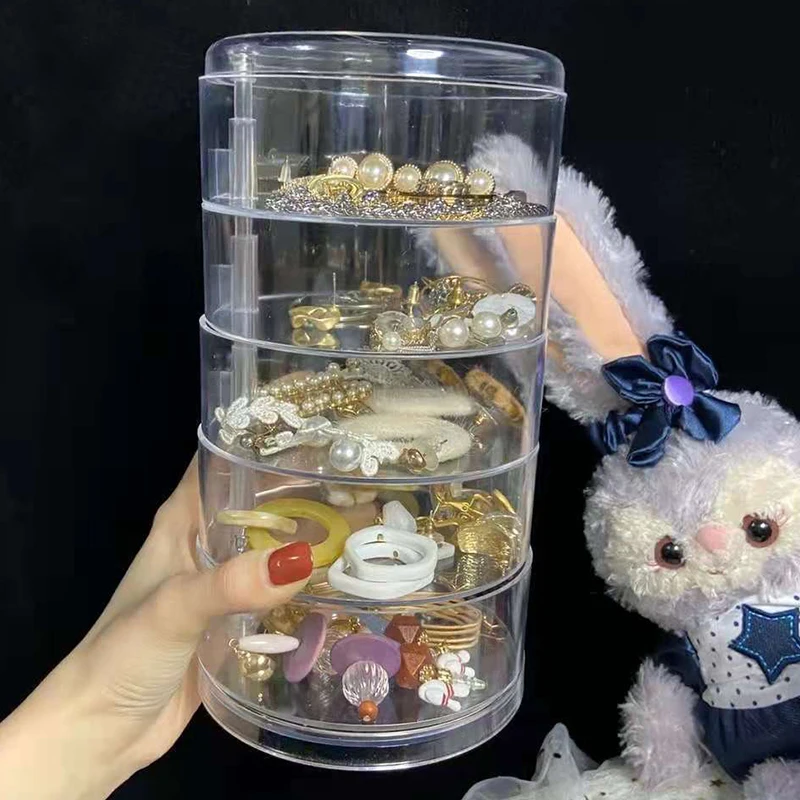 Rotierenden Schmuck Lagerung Box Make-Up Lagerung Rack Armband Ohrring Runde Kunststoff Organizer Boxen Halter Display Rack mit Abdeckung