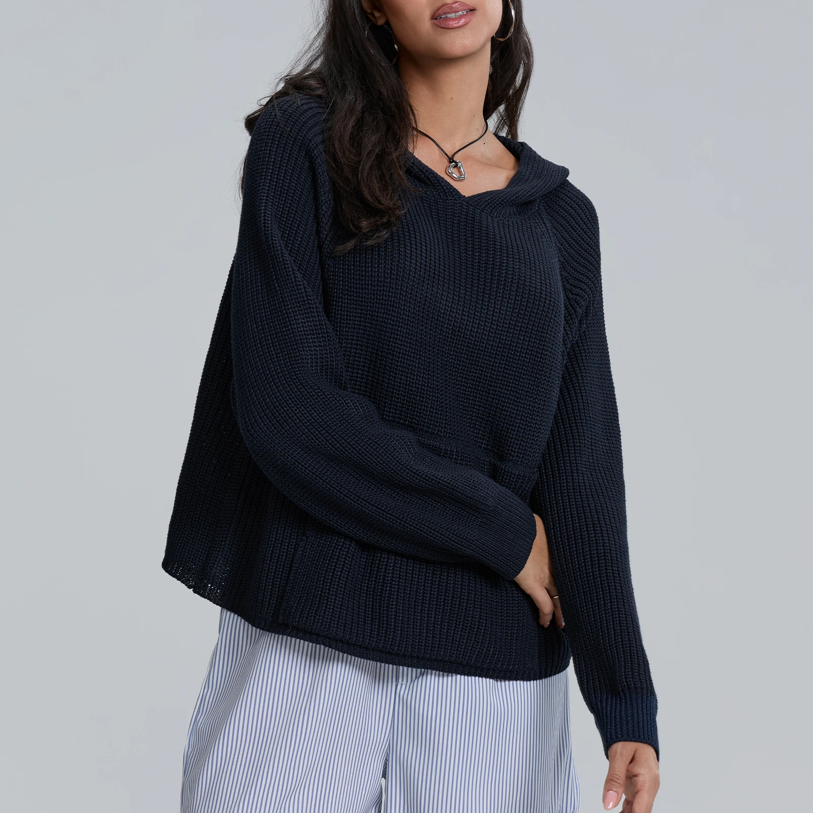 Damen y2k Herbst und Winter Strick pullover Langarm ästhetischen Stern druck warme Straße lässig Kapuzen pullover