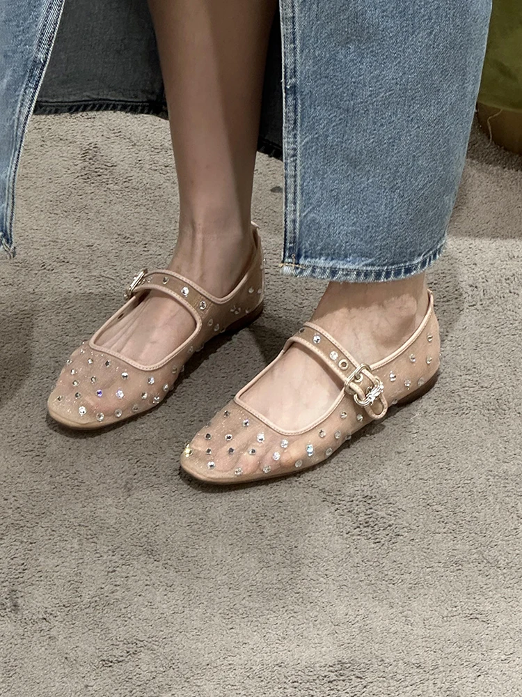 ballet-flat-bottom-women's-shoes-mary-jane-water-diamond-low-cut-summer-new-style-fashionable-comfortable-ultra-fiber-material