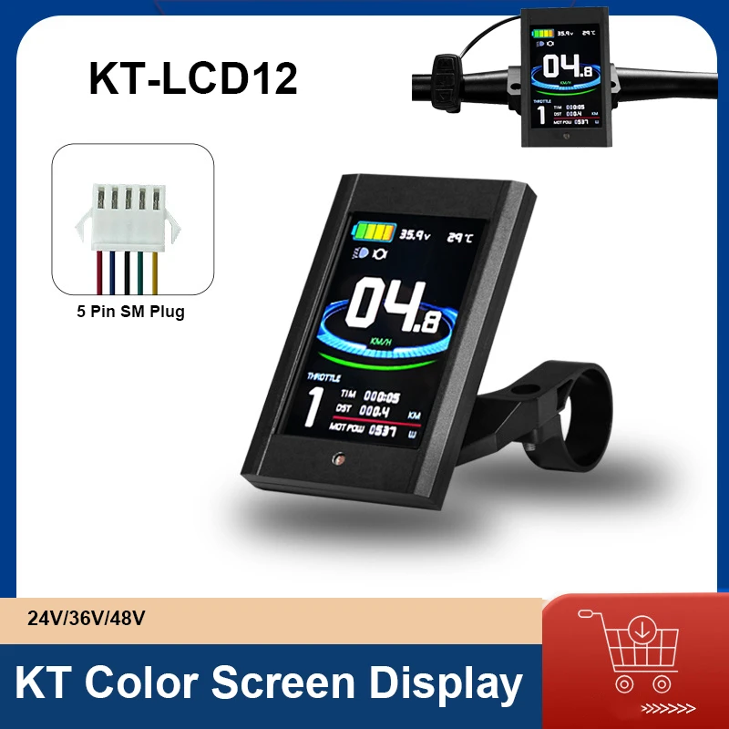 

Electric Bicycle KT Display Computer 24V/36V/48V e-Bike KT-LCD12 Intelligent LCD Color Display Light Sensing 5pin SM Connector
