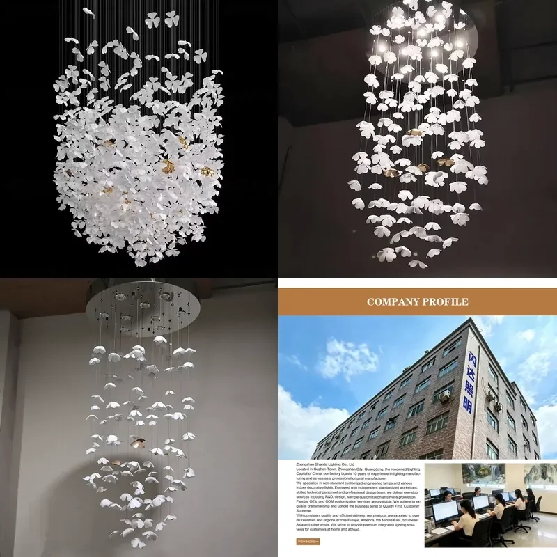 for Villa Duplex Hotel Branch Chandelier Creative Stainless Steel Flower LED Dimmable White Gold Restaurant Light Lighting