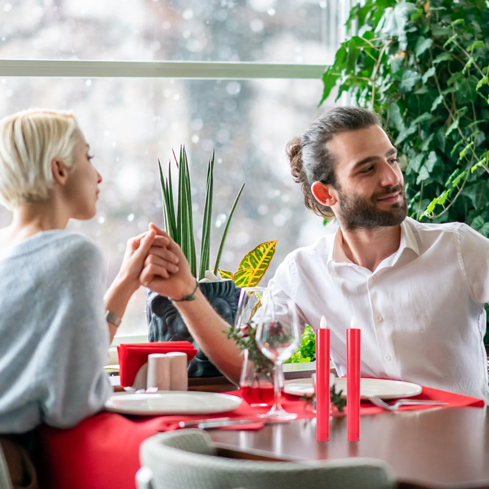 Candele a LED senza fiamma sottili e luminose Luci decorative tremolanti senza fumo per la festa nuziale domestica Bambini Rosso sicuro