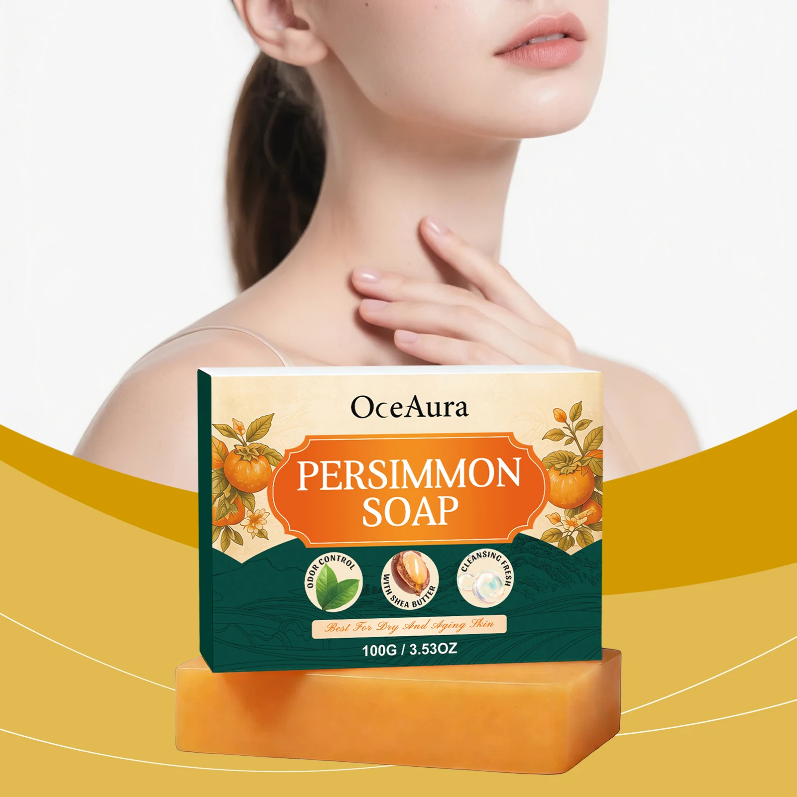 100g Persimmon Soaps For Body Odor,Persimmon And Green Tea Skin Cleanser,Natural Persimmon Tannin Extract Soaps For Face & Body