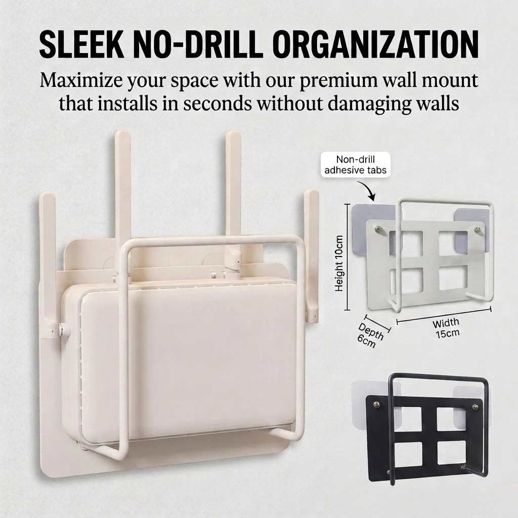Cable Management Box - Wall Mount Router Stand Rack with