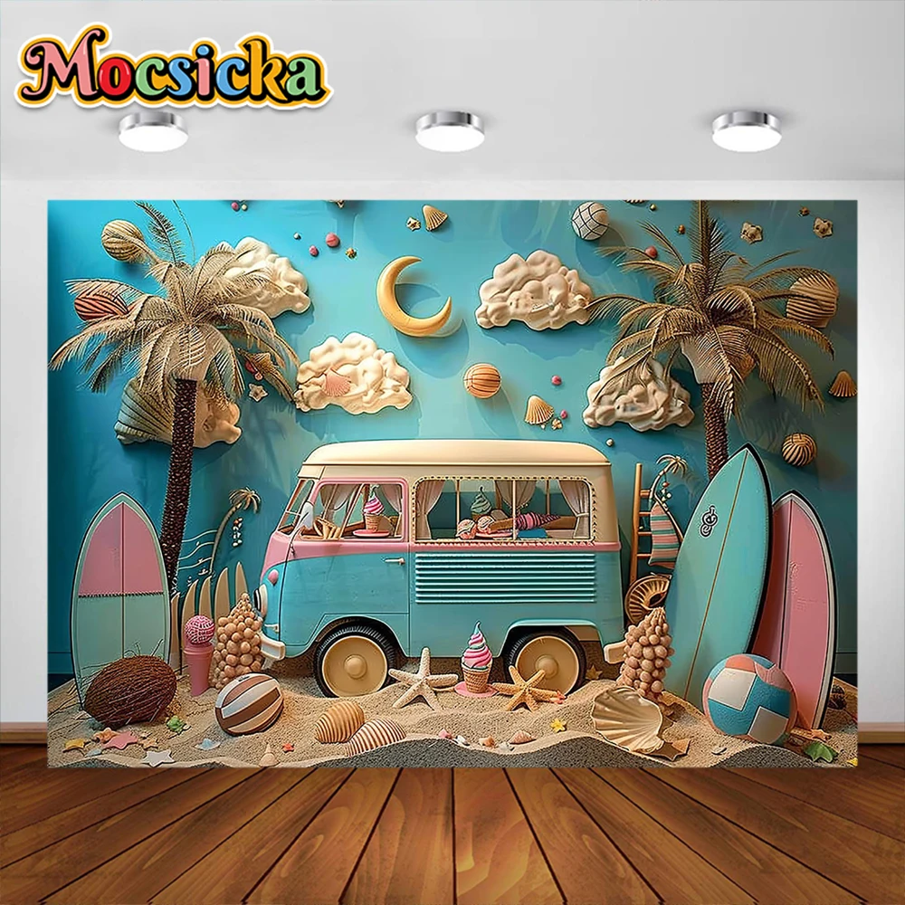 Summer Beach Photography Background Hawaii Surfboard Luau Kids Birthday Cake Smash Portrait Decor Photo Backdrop Studio Banner