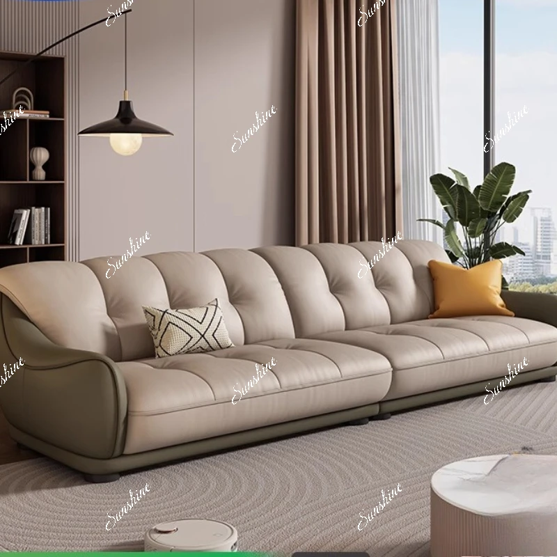 

Leather Italian retro style living room small apartment straight row new wide sitting deep sofa