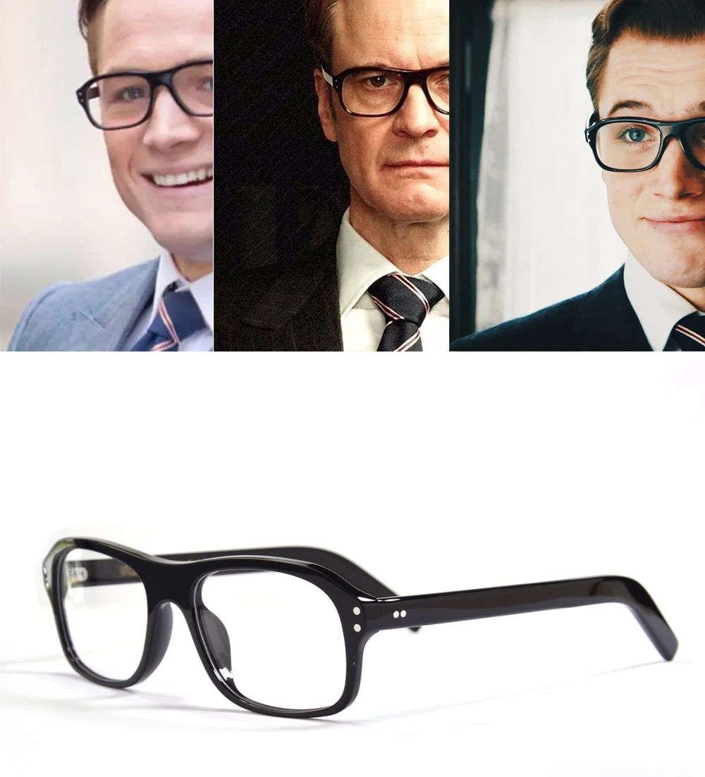 Kingsman Brillengestell mit Etui, Retro, handgefertigt, Acetat, rechteckige Brillen für Herren, Kingsman Agent Eggsy-Brille – Detail 2