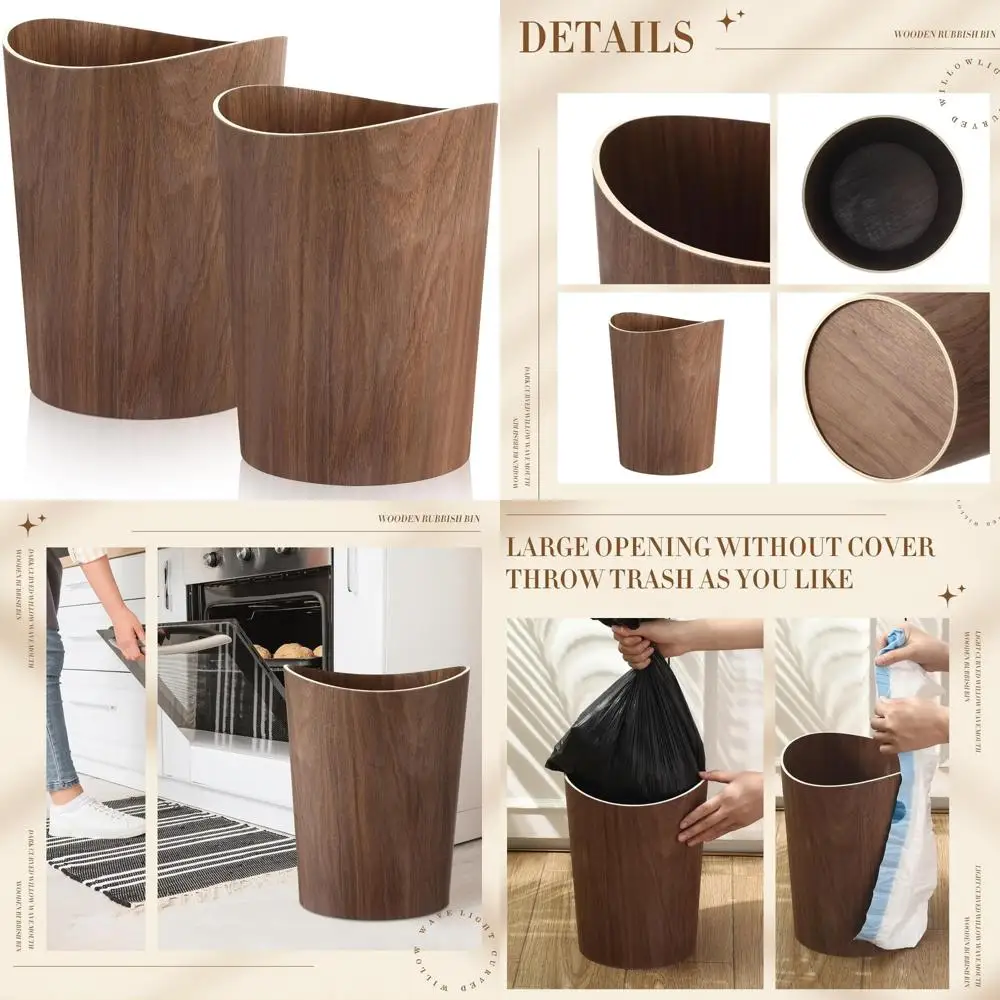 

Natural Wood Round Wastebasket 2.3 Gallons Small Trash Bin for Home Office Desk Kitchen Use