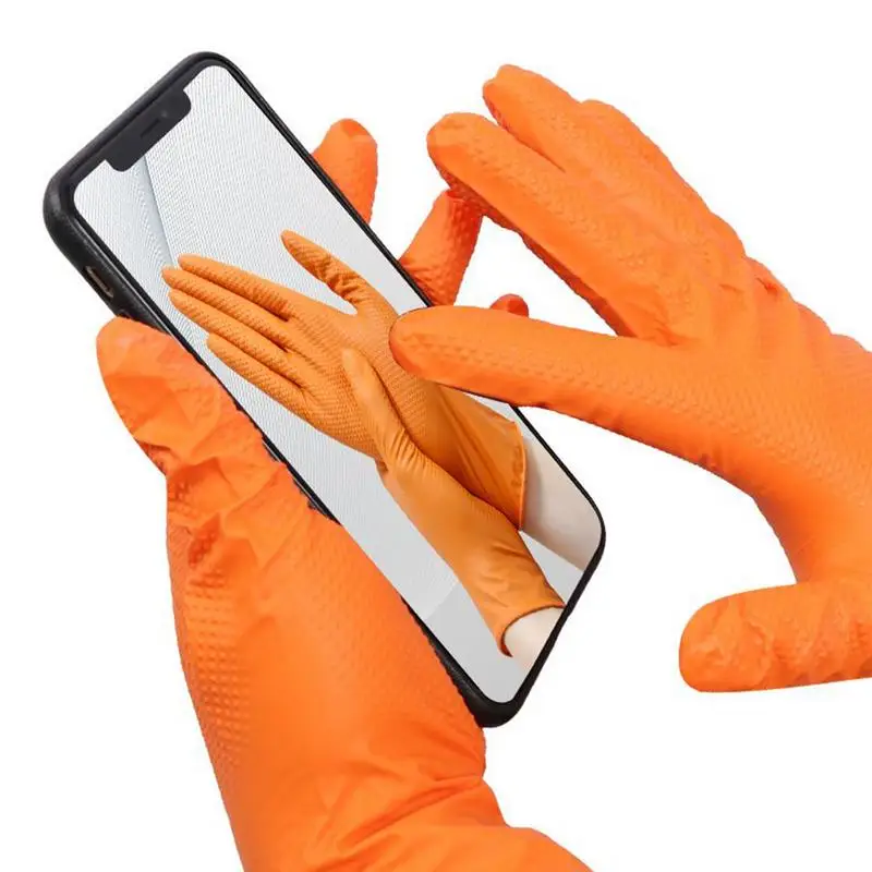 Work Gloves Nitrile Industrial Orange Gloves 10x Tear-Resistant Heavy-Duty Textured Mitten Safety Protective For Mechanic