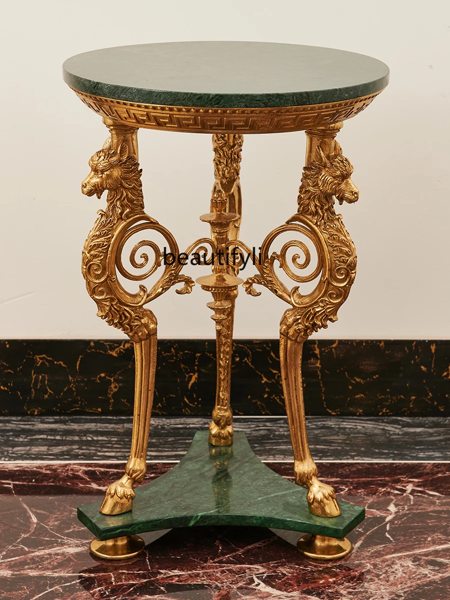 French Style European Style Retro Luxury Marble Table Top Copper Dragon Horse Side Table Corner Table Small Coffee Table