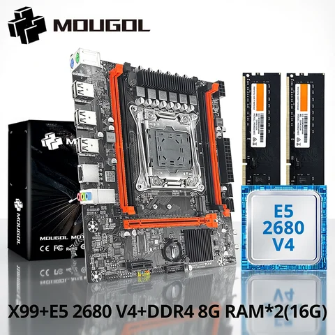 MOUGOL X99 Gaming Motherboard Kit with Intel Xeon E5 2680 V4 & DDR4 8Gx2 2133MHz Dual Channel ECC RAM M.2 NVME for Desktop PC
