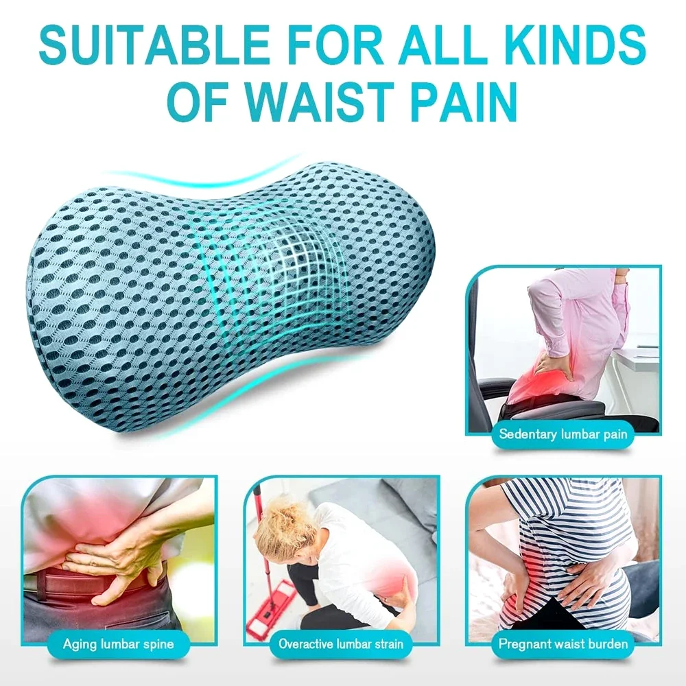 Memory Foam S-Curve Back Pillow, 4D Mesh Lumbar Support Cushion, Alleviate Lower Back Fatigue, Suitable for Office Chair, Sofa