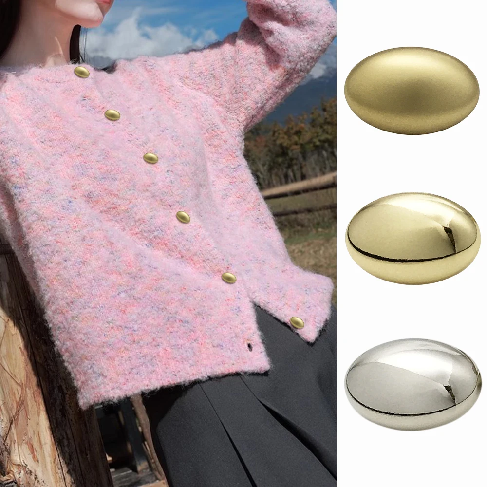 

10pcs Matte & Glossy Oval Metal Buttons for Clothing (17.5/22.5mm) Gold, Silver, Mist Gold Minimalist Fashion Sewing Accessories