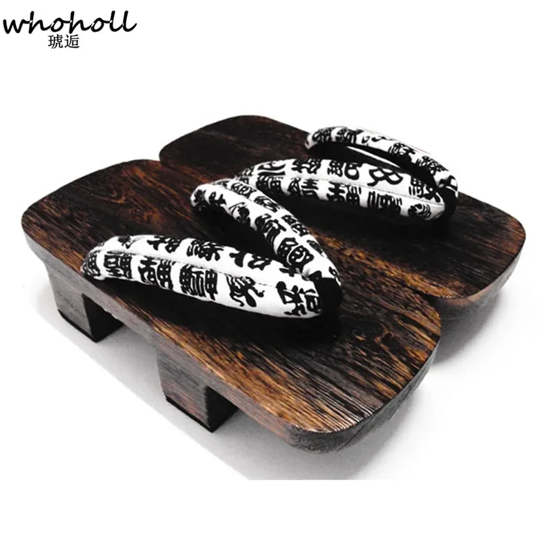 2019 Print Heel Flip-flops Men Platform Sandals Japanese Geta Clogs Wooden Men Slippers Cosplay Costumes Shoes Men Geta Clogs