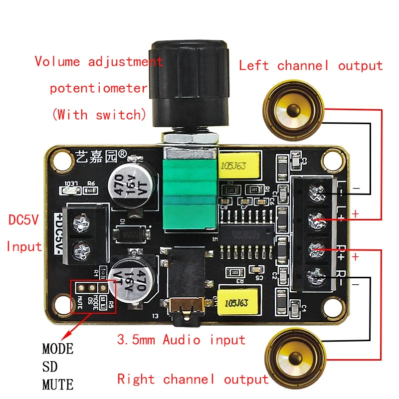 DIY Small Audio Box Digital Amplifier Board 2 * 5W Stereo Dual Channel D-Class 5V audio Amplification Module PAM8406