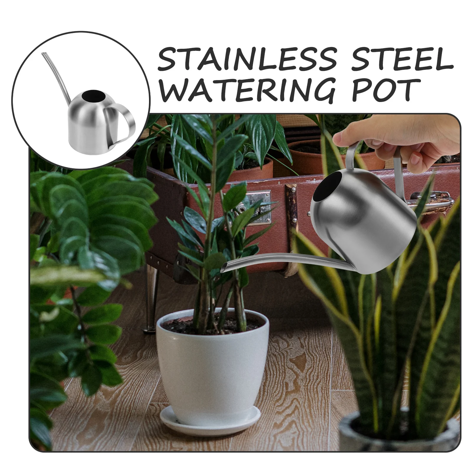 

Stainless Steel Watering Can 500Ml Long Spout Flower Gardening Tool Indoor Outdoor Plants Succulent Watering Device Silver