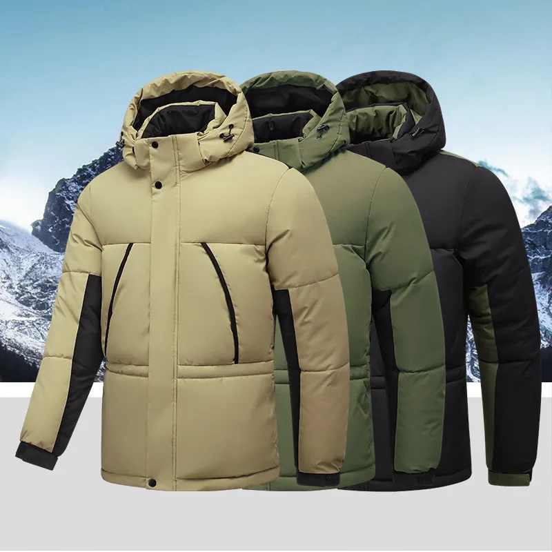 2024 Winter New Warm Thick Fleece Parkas Men Waterproof Hooded Collar Parka Jacket Coat Men Autumn Fashion Casual Parkas Men