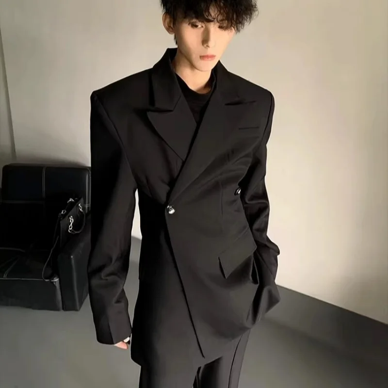 2026 Spring French Style Cinched Waist Blazer For Men Luxury Padded Shoulder Oversized Black Suit Jacket Casual Fashion Blazers