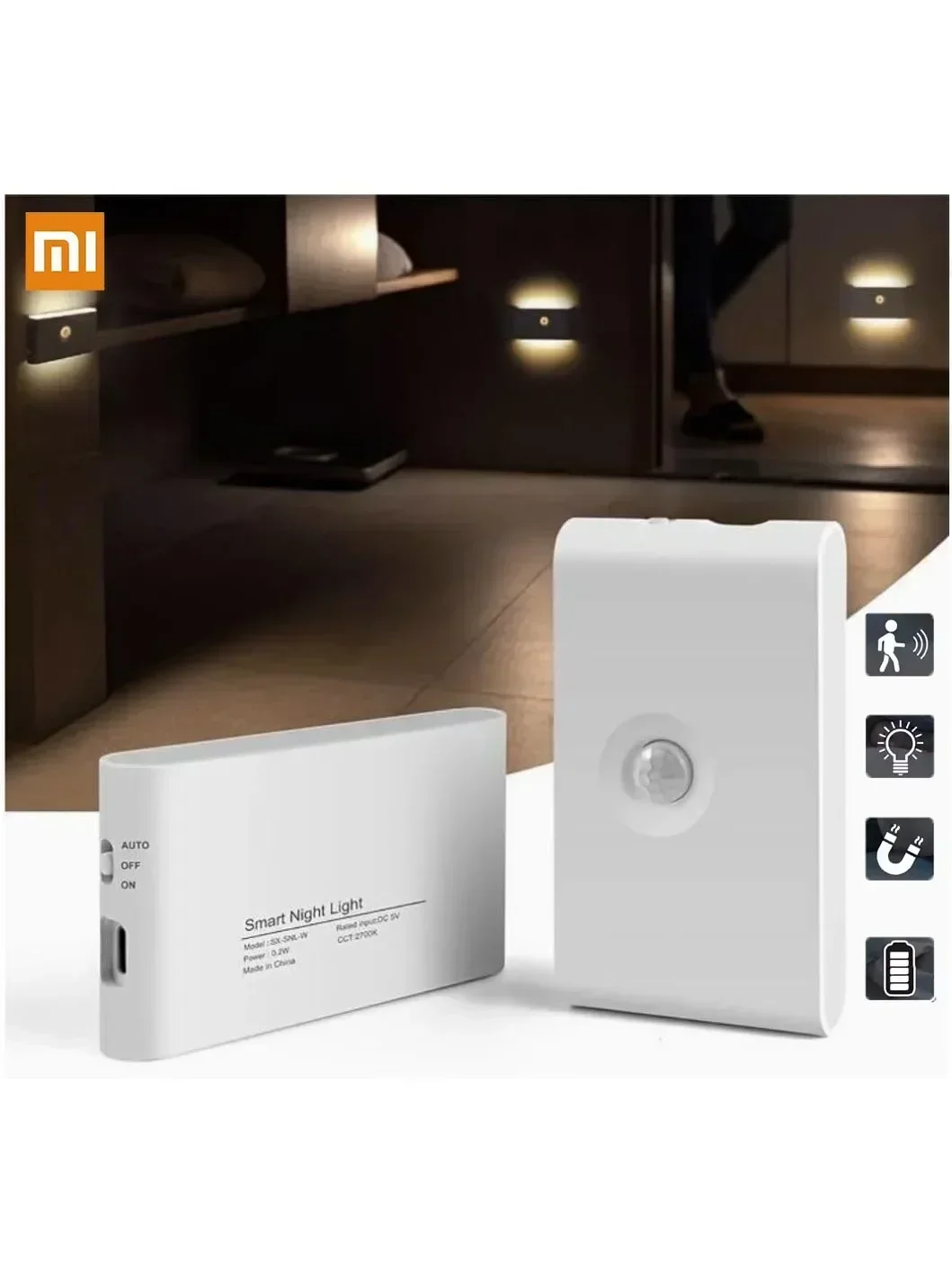 Lampe de nuit LED sans fil avec capteur de mouvement, batterie rechargeable USB 400mAh, lampe murale moderne pour chambre à coucher, table de chevet