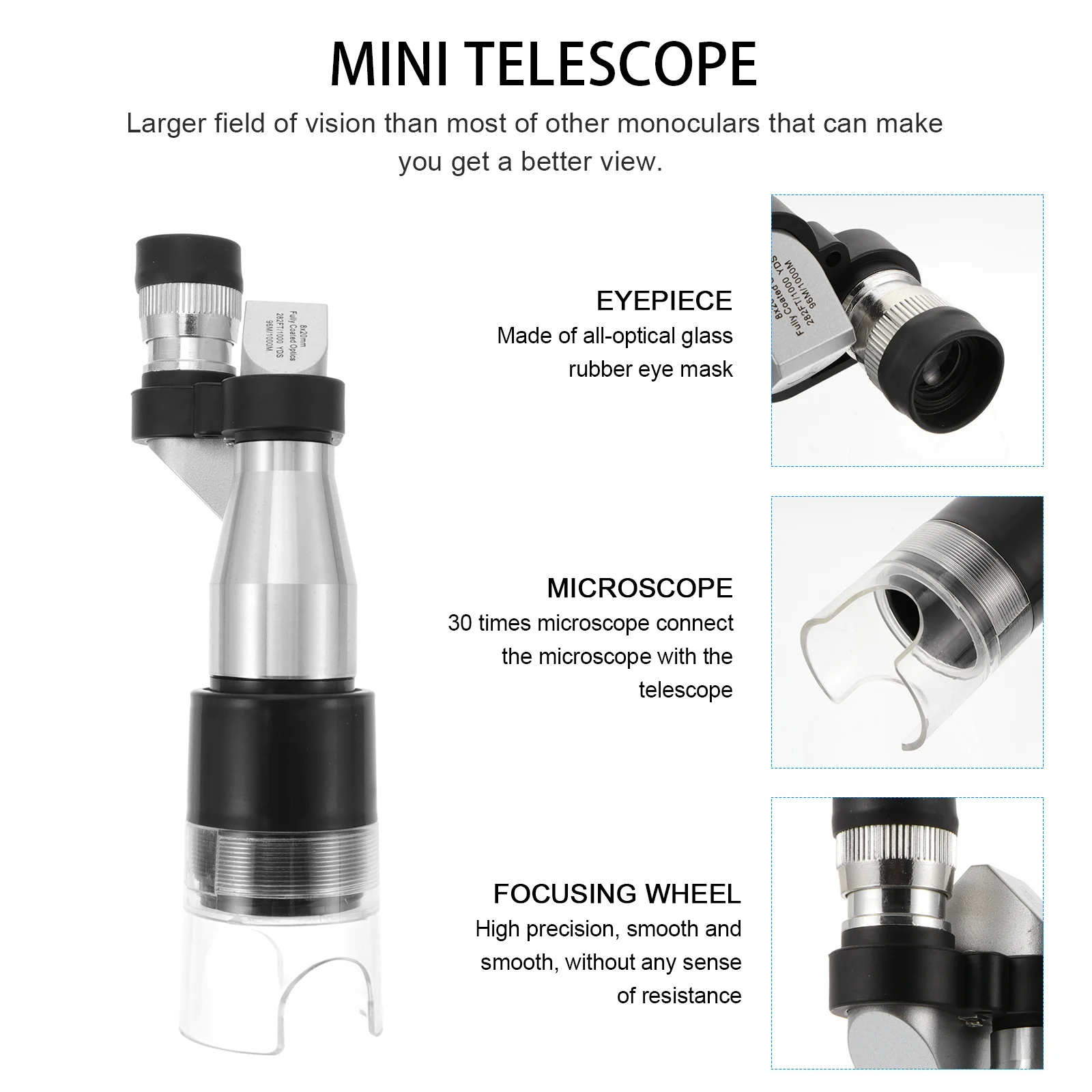 

Mini 8x20 Catadioptric Style Monocular Telescope Adjustable Outdoor Pocket-Sized Compact Lightweight Magnifier for Sports Clear